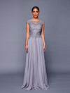 Load image into Gallery viewer, Wholesale Illusion Bateau Cap Sleeve Beaded Lace Bodice A-Line Mother of the Bride Gown by LADK311