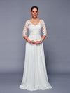Load image into Gallery viewer, Wholesale Elegant A-Line Lace Bodice Chiffon Long Dress 1/2 Sleeve V-Neck Formal Gown by LADK312 - OFF WHITE - Mother of the Bride Dresses LAD