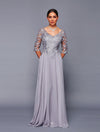 Load image into Gallery viewer, Wholesale Elegant A-Line Lace Bodice Chiffon Long Dress 1/2 Sleeve V-Neck Formal Gown by LADK312 - SILVER GREY - Mother of the Bride Dresses LAD