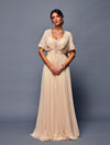 Load image into Gallery viewer, Wholesale Elegant Chiffon A-Line Evening Gown with Cape Sleeves &amp; Beaded Bodice by LADK314 - CHAMPAGNE - Mother of the Bride Dresses LAD