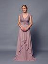 Load image into Gallery viewer, Wholesale Elegant Lace V-Neck A-Line Chiffon Mother of the Bride Long Gown by LADK315 - MAUVE - Mother of the Bride Dresses LAD
