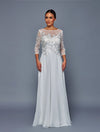 Load image into Gallery viewer, Wholesale Mother of the Bride Long Chiffon Dress with Illusion Lace Bodice &amp; 3/4 Sleeves by LADK319