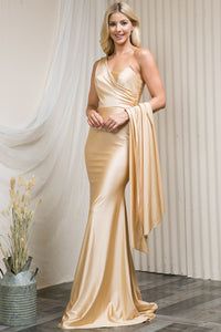 One Shoulder Elegant Dress - LAA387 - Champagne - LA Merchandise