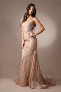 LA Merchandise LAATM1014 Sparkling Exposed Back Prom Evening Gown