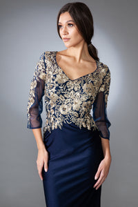 La Merchandise LAA7039 Lace Applique Mother Of Bride Plus Size Dress - NAVY BLUE - Dress LA Merchandise