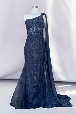 LA Merchandise LAA7048 One Shoulder Lace Applique Prom Formal Gown - - LA Merchandise