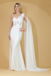 Load image into Gallery viewer, La Merchandise LAA388 One Shoulder Cape Floral Red Carpet Evening Gown - WHITE - LAA