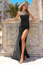 Load image into Gallery viewer, LA Merchandise LAA7031 Strapless High Slit Prom Glitter Jersey Dress - BLACK - Dress LA Merchandise