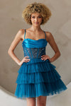 Load image into Gallery viewer, LA Merchandise LAABZ9023S Sequined Spaghetti Straps Hoco Ruffle Dress - TEAL - Dress LA Merchandise