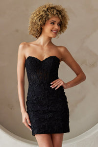 LA Merchandise LAA7053S Sweetheart Lace Embroidered Short Hoco Dress - BLACK - Dress LA Merchandise