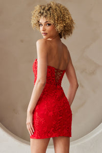 LA Merchandise LAA7053S Sweetheart Lace Embroidered Short Hoco Dress