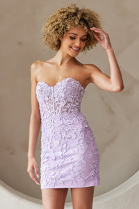 LA Merchandise LAA7053S Sweetheart Lace Embroidered Short Hoco Dress - LILAC - Dress LA Merchandise
