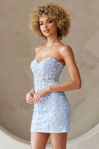 LA Merchandise LAA7053S Sweetheart Lace Embroidered Short Hoco Dress
