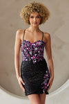 Load image into Gallery viewer, Wholesale Floral Sequin Corset Mini Dress with Lace-Up Back By LAA7054S