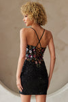 Load image into Gallery viewer, Wholesale Floral Sequin Corset Mini Dress with Lace-Up Back By LAA7054S