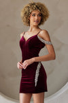 Load image into Gallery viewer, LA Merchandise LAA6200S Cold Shoulder Velvet Short Cocktail Dress - WINE - Dress LA Merchandise