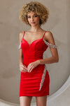 Load image into Gallery viewer, LA Merchandise LAA6200S Cold Shoulder Velvet Short Cocktail Dress - RED - Dress LA Merchandise