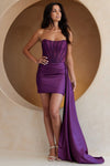 Load image into Gallery viewer, LA Merchandise LAA5060S Satin Corset Hoco Dress W Side Sash - PURPLE - Dress LA Merchandise