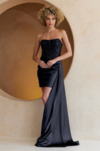 Load image into Gallery viewer, LA Merchandise LAA5060S Satin Corset Hoco Dress W Side Sash - BLACK - Dress LA Merchandise