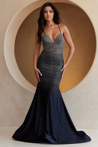 La Merchandise LAA3018 V-neck Embellished Stretch Prom Dress