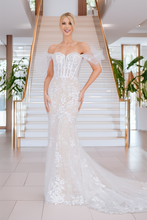 Load image into Gallery viewer, LA Merchandise LAAWL0100 White Lace Off the Shoulder Wedding Gown