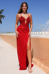 Load image into Gallery viewer, Wholesale Sequin Beaded Bodycon Gown with Corset Bodice &amp; Slit Evening Dress by LAAIN2004