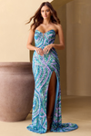 Load image into Gallery viewer, Wholesale Strapless Sequin Fitted Gown, Sweetheart Neckline, High Slit &amp; Sweep Train by LAAIN2003 - TEAL - Long Formal Dresses LAA