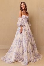 Load image into Gallery viewer, Wholesale Formal Dress Strapless Print Puff Sleeves Gown By LAASU084