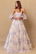 Load image into Gallery viewer, Wholesale Formal Dress Strapless Print Puff Sleeves Gown By LAASU084
