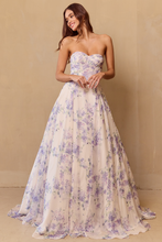 Load image into Gallery viewer, Wholesale Formal Dress Strapless Print Puff Sleeves Gown By LAASU084