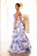 Load image into Gallery viewer, Wholesale Strapless Floral Ruffle Tiered High Slit A-Line Gown By LAA2060