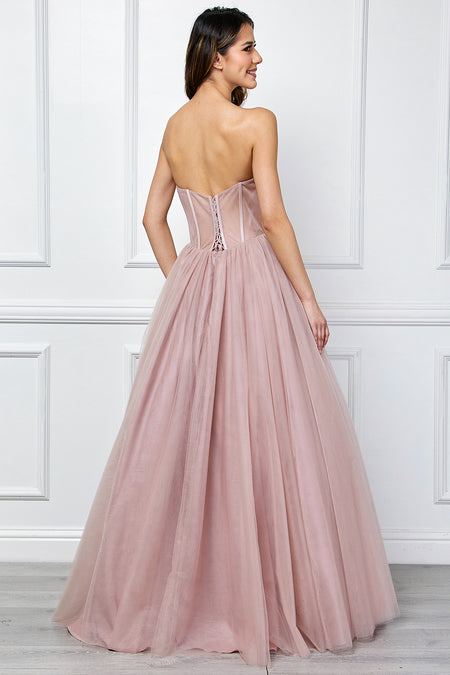 Wholesale Strapless Sweetheart Corset Tulle A-line Gown with Lace-Up Back By LAA6202