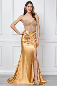 Wholesale Strapless Sweetheart Rhinestone Corset Mermaid Evening Dress By LAA4049