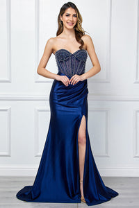 Wholesale Strapless Sweetheart Rhinestone Corset Mermaid Evening Dress By LAA4049