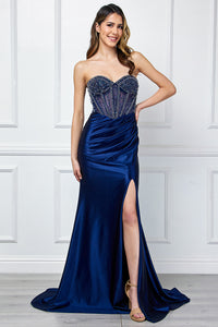 Wholesale Strapless Sweetheart Rhinestone Corset Mermaid Evening Dress By LAA4049