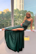 Load image into Gallery viewer, Wholesale Strapless Rhinestone Corset Satin Mermaid Evening Dress with Slit By LAA2131