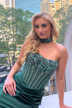 Load image into Gallery viewer, Wholesale Strapless Rhinestone Corset Satin Mermaid Evening Dress with Slit By LAA2131