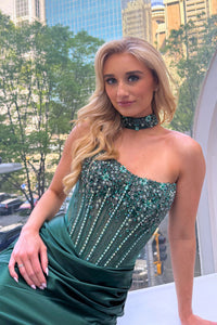 Wholesale Strapless Rhinestone Corset Satin Mermaid Evening Dress with Slit By LAA2131