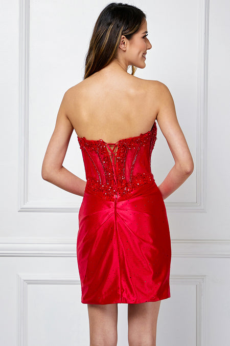 Wholesale Strapless Sweetheart Sequin Corset Satin Mini Dress By LAA9062S