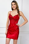 Load image into Gallery viewer, Wholesale Spaghetti Strap Sweetheart Beaded Corset Mini Dress By LAA9063S