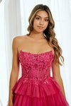 Load image into Gallery viewer, Wholesale Strapless Sweetheart Sequin Corset Tiered Tulle Mini Dress By LAA9066S