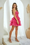 Load image into Gallery viewer, Wholesale Strapless Sweetheart Sequin Corset Tiered Tulle Mini Dress By LAA9066S