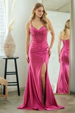 Load image into Gallery viewer, Wholesale Sheer Corset Rhinestone Mermaid Evening Dress with Slit By LAA9067