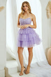 Load image into Gallery viewer, Wholesale Strapless Sweetheart Sequin Corset Tiered Tulle Mini Dress By LAA9066S