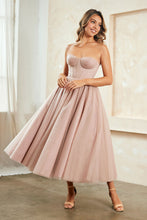 Load image into Gallery viewer, Wholesale Strapless Sweetheart Corset Tulle Midi Party Dress with Lace-Up Back By LAA6203S