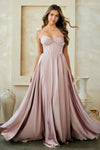 Load image into Gallery viewer, LAA4053 Wholesale Strapless Corset A-Line Satin Evening Prom Gown with Lace-Up Back &amp; Side Slit