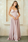 Load image into Gallery viewer, LAA4053 Wholesale Strapless Corset A-Line Satin Evening Prom Gown with Lace-Up Back &amp; Side Slit