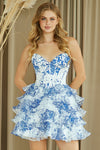 Load image into Gallery viewer, LA Merchandise LAA2069S Ruffle Tier Sweetheart Short Cocktail Dress Floral Corset Bodice HOCO Party Dress