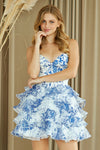 Load image into Gallery viewer, LA Merchandise LAA2069S Ruffle Tier Sweetheart Short Cocktail Dress Floral Corset Bodice HOCO Party Dress