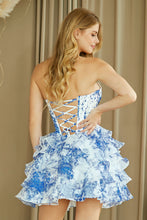 Load image into Gallery viewer, LA Merchandise LAA2069S Ruffle Tier Sweetheart Short Cocktail Dress Floral Corset Bodice HOCO Party Dress